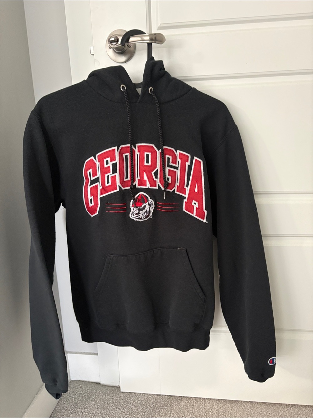 Champion Black Georgia Hoodie with Red Chest Logo